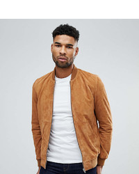 Asos Tall Suede Bomber Jacket In Tan