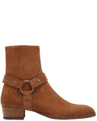 Saint Laurent 40mm Wyatt Belted Suede Cropped Boots
