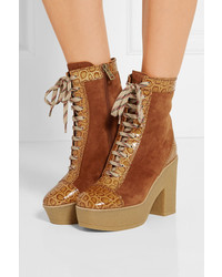 See by Chloe See By Chlo Suede And Croc Effect Leather Lace Up Boots Brown