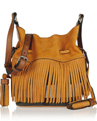 Burberry London Brit Fringed Suede And Checked Canvas Bucket Bag