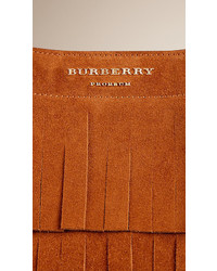Burberry The Bucket Bag In Tiered Suede Fringing