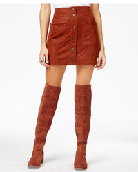 Free People Faux Suede Button Detail Mini Skirt