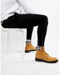 Hugo Explore Halb Suede Logo Boots In Tan
