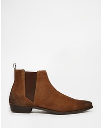 Asos Brand Pointed Chelsea Boots In Brown Suede