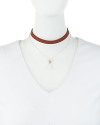 Nakamol Double Strand Suede Moonstone Choker Necklace Black