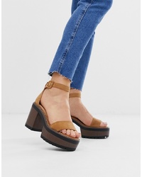 Glamorous Tan Chunky Two Part Sandals