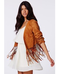 Missguided Ivona Brown Fringed Faux Suede Jacket