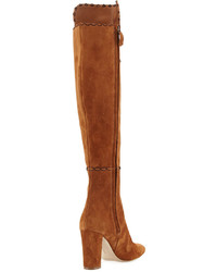 Manolo Blahnik Rubiohi Stitched Suede Knee Boot Brown
