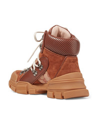 Gucci Flashtrek Logo Appliqud Suede Leather And Canvas Ankle Boots