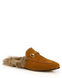 Gucci Princetown Fur Lined Suede Loafer Slides