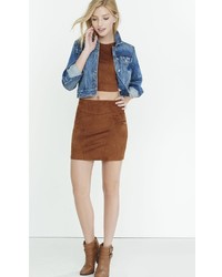Brown Faux Suede Stretch Mini Skirt