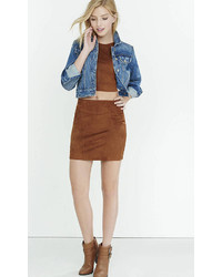 Brown Faux Suede Stretch Mini Skirt
