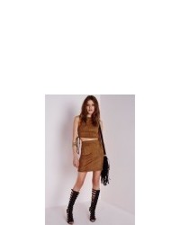 Missguided Pocket Faux Suede Mini Skirt Tan