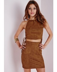 Missguided Pocket Faux Suede Mini Skirt Tan
