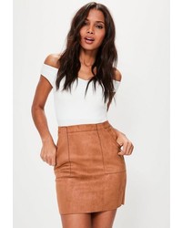 Missguided Tan Bonded Faux Suede Patch Pocket Mini Skirt