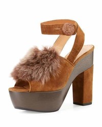 Alexa Wagner Gretchen Fur Ankle Wrap Sandal Brown