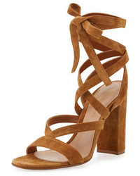 Gianvito Rossi Janis High Suede Lace Up 105mm Sandal Almond