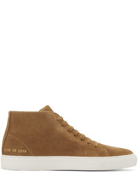 Common Projects Brown Suede New Court Mid Top Sneakers