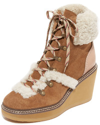 Tobacco Suede Wedge Ankle Boots