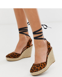 Miss Selfridge Espadrille Wedge Heels With Ankle Ties In Leopard