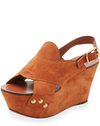 Chloé Chloe Suede Slingback Platform Sandal Ochre