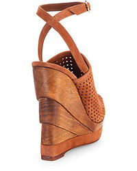 Diane von Furstenberg Paris Perforated Suede Wedge Sandals