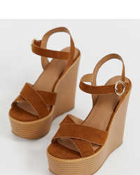 ASOS DESIGN Wide Fit Talia High Wedges In Tan