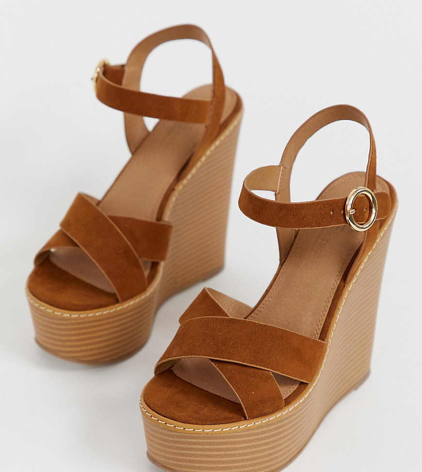 wide fit tan wedge sandals