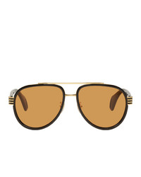 Gucci Black And Orange Aviator Sunglasses