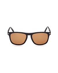 Tom Ford Gerard 56mm Square Sunglasses In Shiny Black Brown At Nordstrom