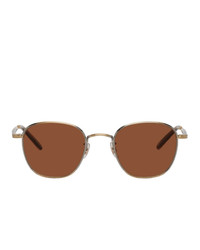 Garrett Leight Gold And Brown World Sunglasses