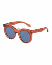 Alexander McQueen Modified Round Plastic Sunglasses Rust
