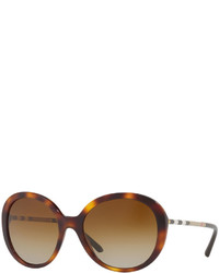 Burberry Round Acetate Sunglasses With Check Temple