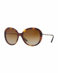 Burberry Round Acetate Sunglasses With Check Temple
