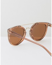 Asos Round Sunglasses In Crystal Brown With Gold Nose Bar