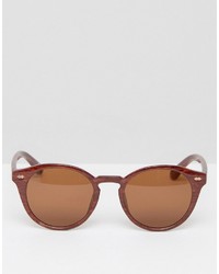Asos Round Sunglasses In Wood Effect