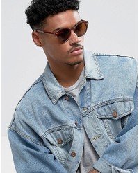 Asos Round Sunglasses In Wood Effect