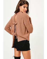 Missguided Brown Tie Back Sweater