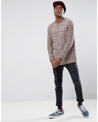 Asos Longline Knitted Sweater In Rust And Brown Twist