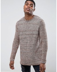 Asos Longline Knitted Sweater In Rust And Brown Twist