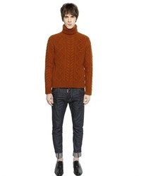 DSQUARED2 Wool Blend Cable Knit Turtleneck Sweater