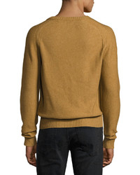 Tom Ford Raglan Cotton Cashmere Blend V Neck Sweater Tobacco