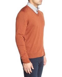 Thomas Dean Regular Fit V Neck Merino Wool Sweater
