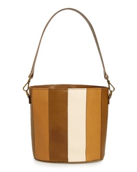 Tobacco Vertical Striped Leather Bucket Bag