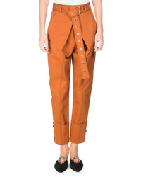 Proenza Schouler Belted Paperbag Pants With Wide Cuff Brown