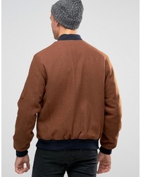 Asos Wool Mix Bomber Jacket With Ma1 Pocket In Dark Rust