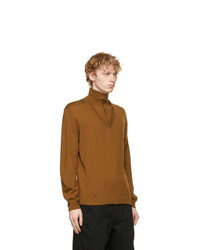 Lemaire Brown Wool V Neck Long Sleeve Polo