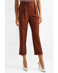 Victoria Beckham Cropped Pleated De Poudre Wool Tapered Pants