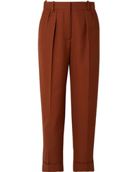 Victoria Beckham Cropped Pleated De Poudre Wool Tapered Pants