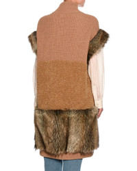 Stella McCartney Virgin Wool Faux Fur Vest Brown